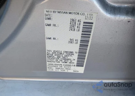 2023 Nissan Altima Sv Fwd from USA, damaged, VIN 1N4BL4DVXPN340028